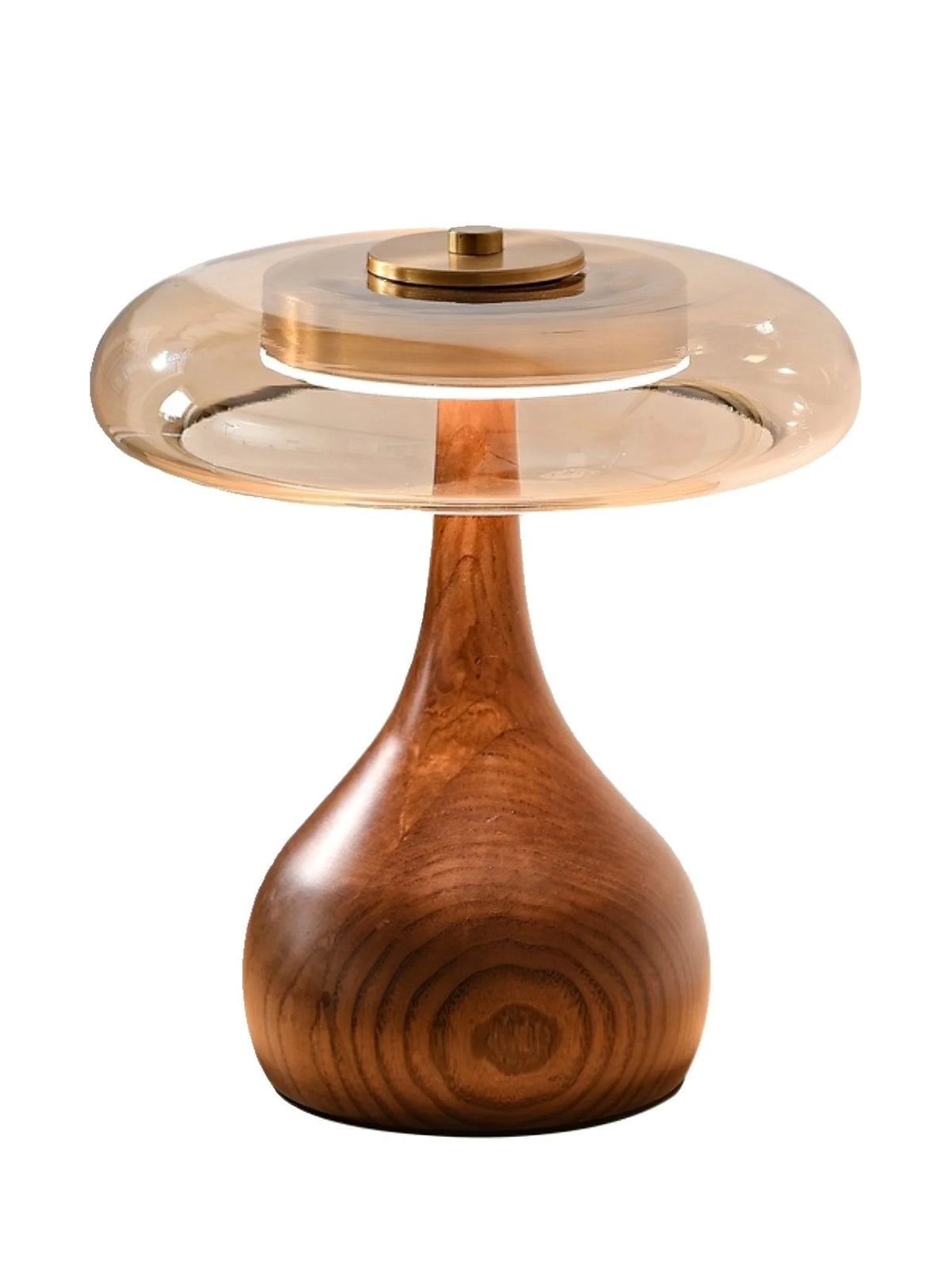 Table Lamp | Walnut-Tone Wood & Amber Glass | Warm LED Light