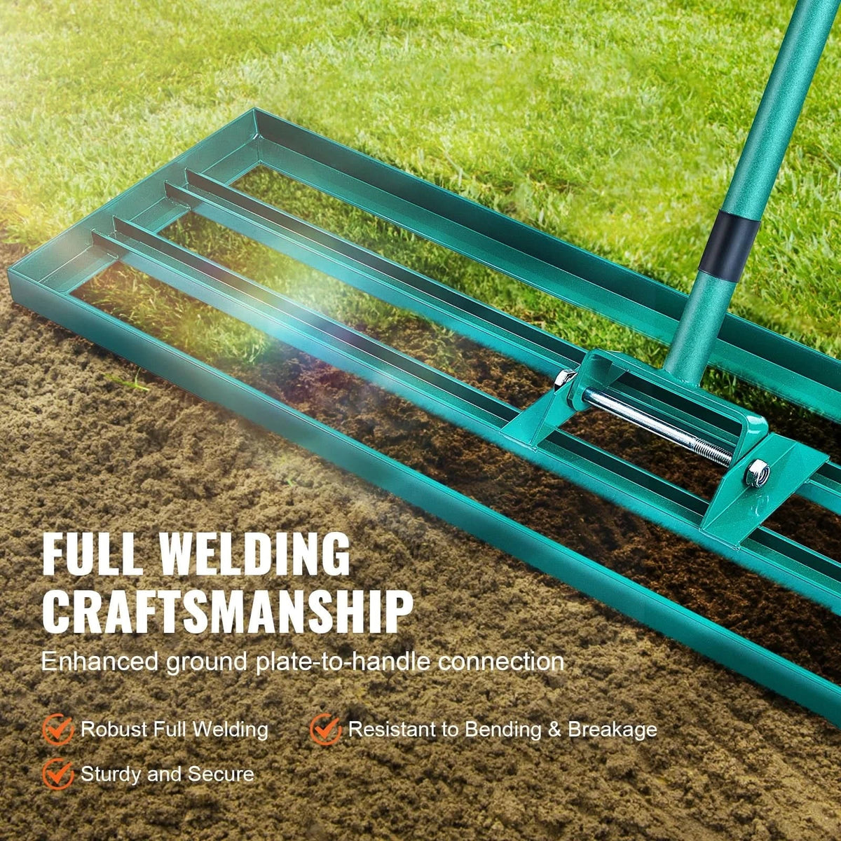 Lawn Leveling Rake | Wide Aluminum Base & Ergonomic Long Handle | 91 x 25 cm