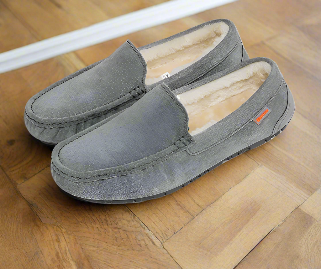 Moccasin Slippers | Sherpa-Lined & Non-Slip Rubber Sole | Vegan Suede