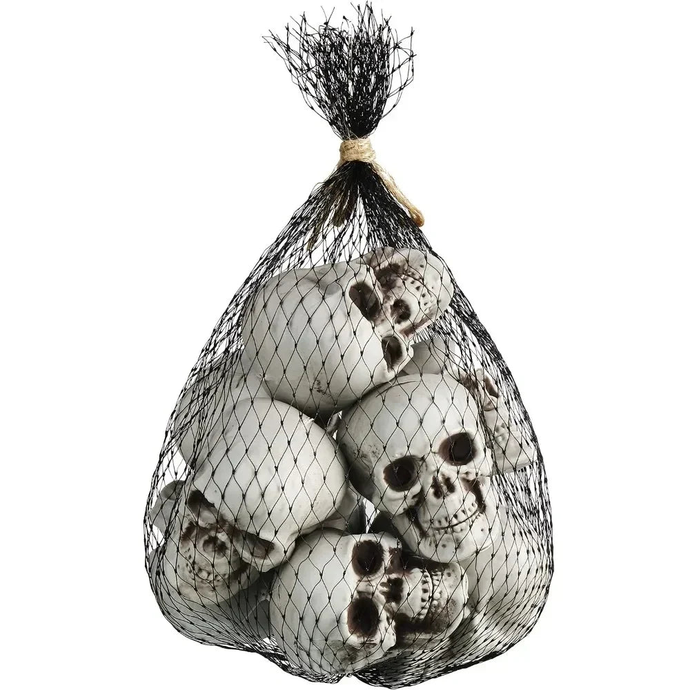 Mini Skull Decorations | White Skeletal Finish & Compact Tabletop | Set of 10