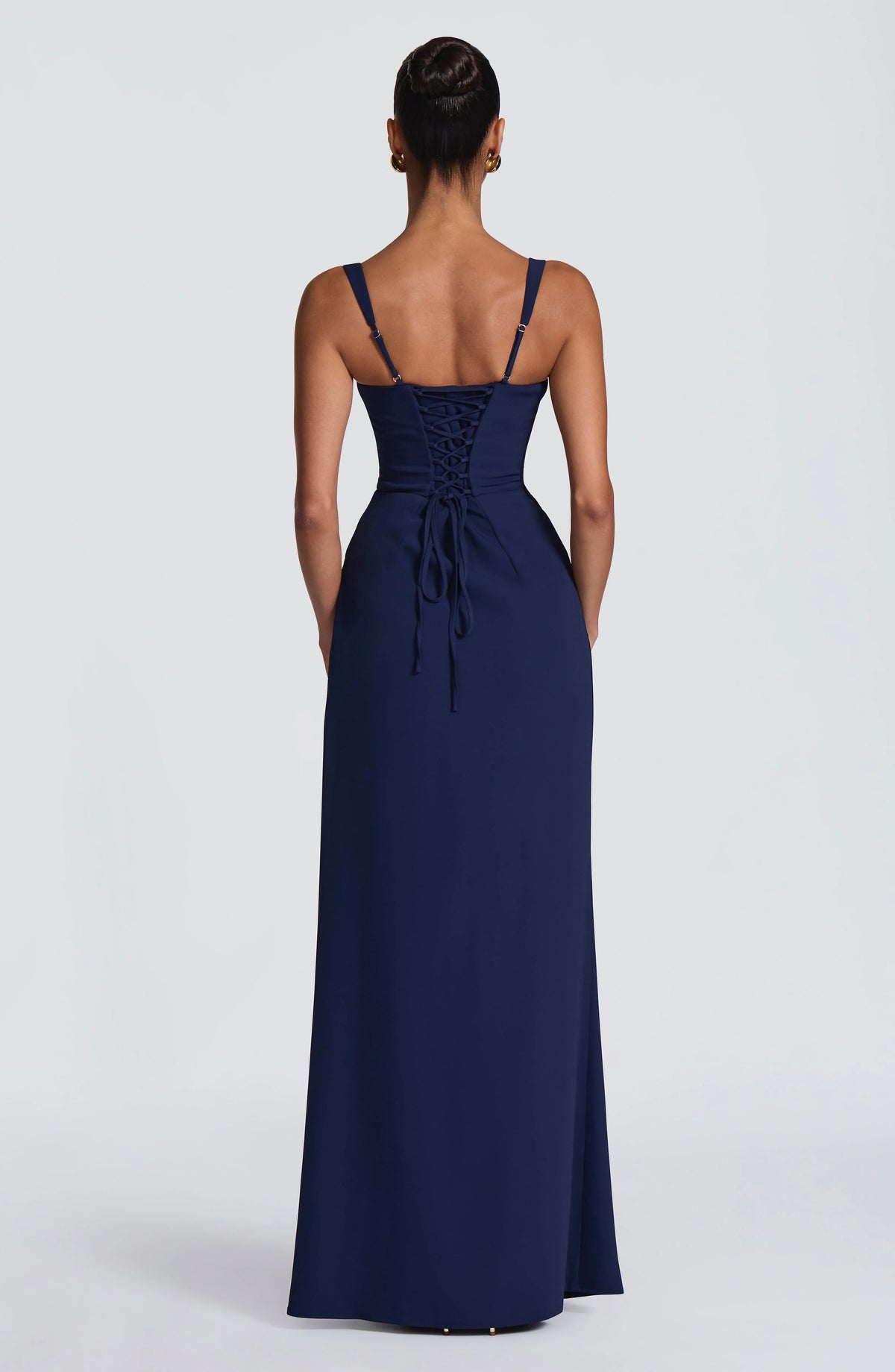 Maxi Dress | Draped Twill Corset Bodice | Adjustable Lace-Up Back