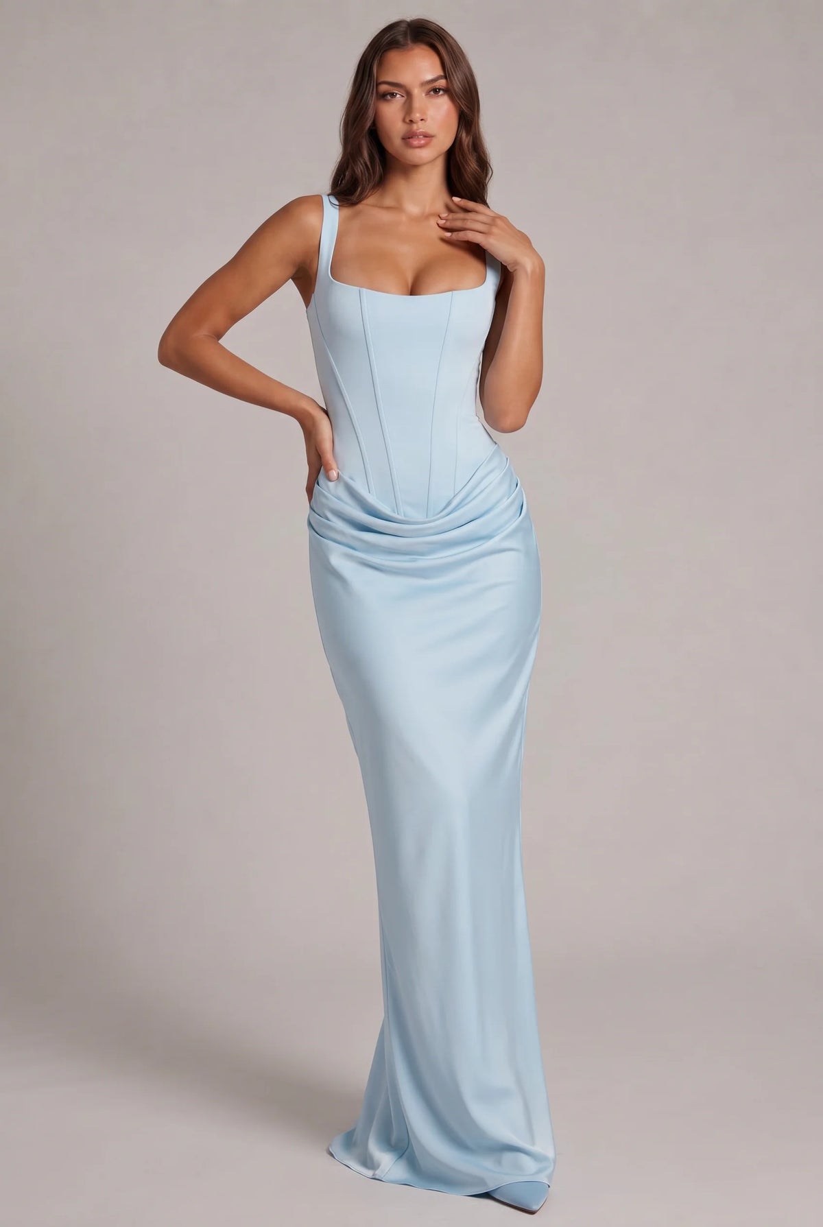Maxi Dress | Boned Corset Bodice & Draped Lyocell Skirt | Adjustable Straps