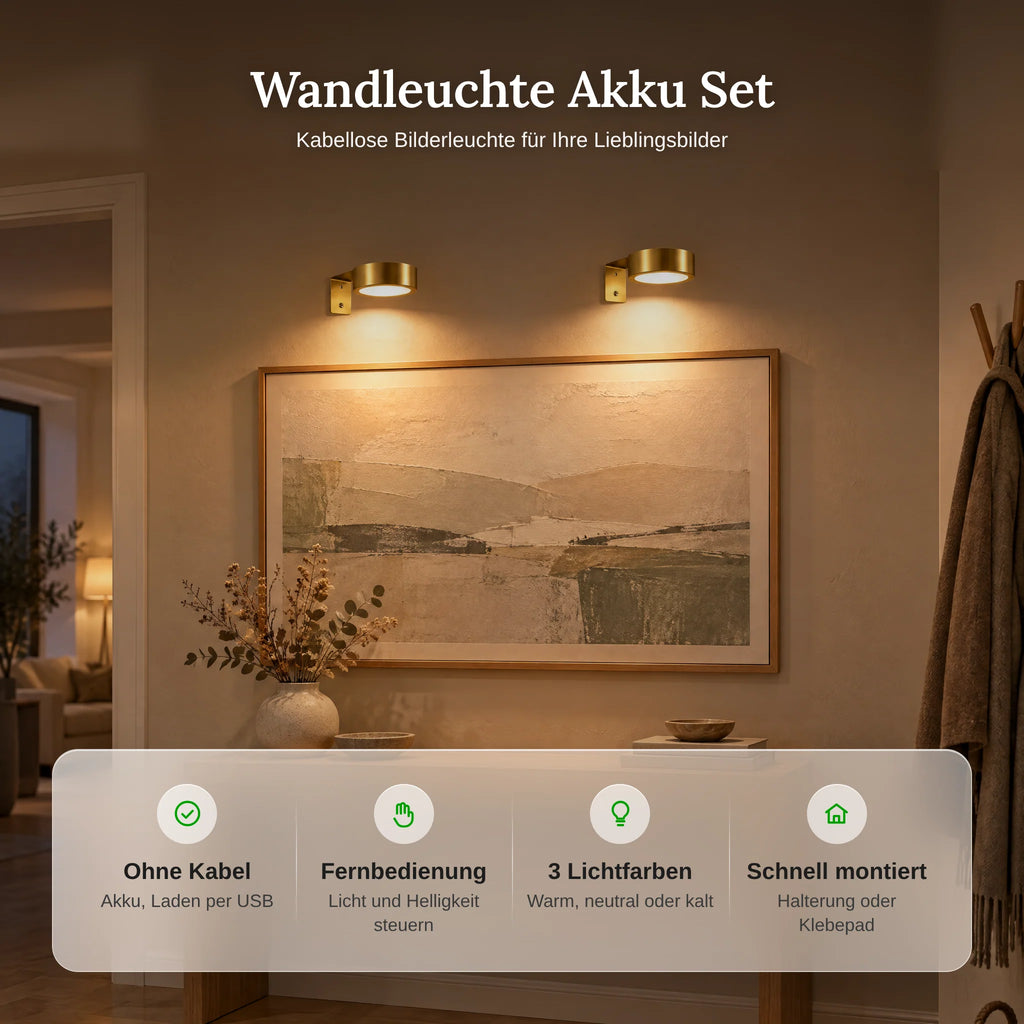 Picture Lights | Cordless Rechargeable LED | Remote Control & 3 Light Colors