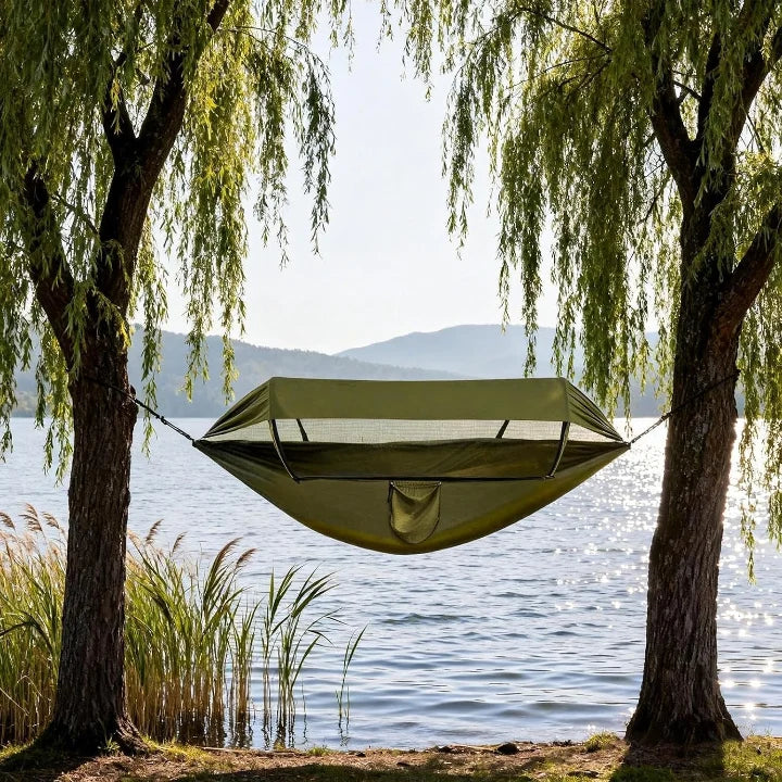 Outdoor Hammock | Integrated Mosquito Net & Sun Canopy | 260 x 140 cm