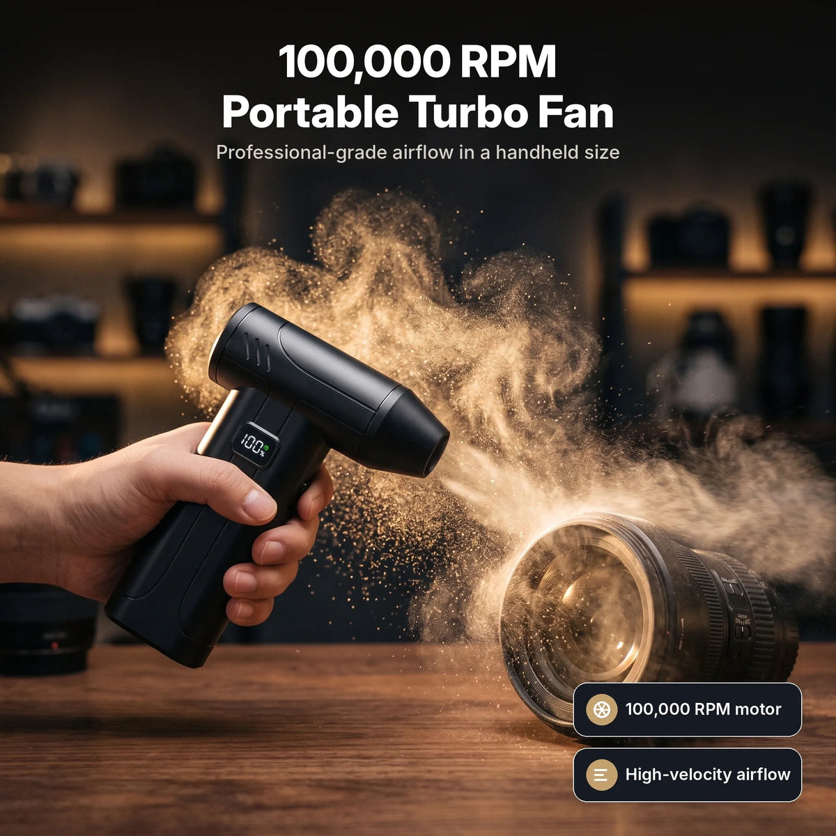 Air Duster | 100,000 RPM Rechargeable | Built-In Light & Battery Display