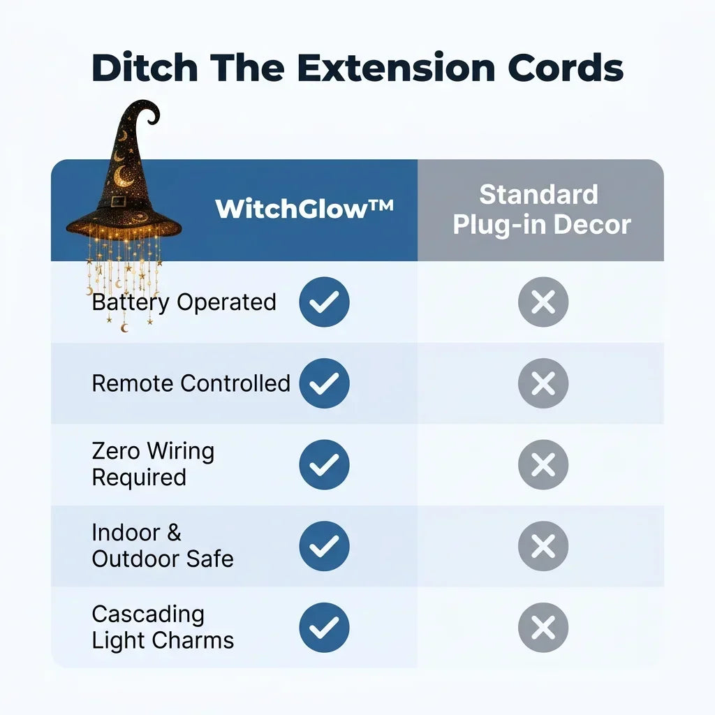 Hanging Witch Hat Decoration | Warm LED Light & Battery-Powered | Star & Moon Design