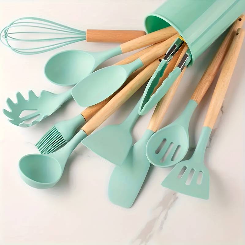 Kitchen Utensil Set | Heat-Resistant Silicone & Wooden Handles | 12-Piece