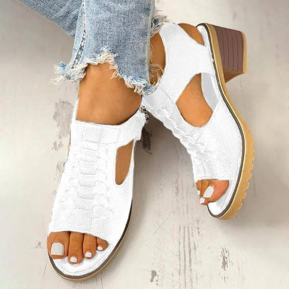 Chunky Heeled Sandals | Peep Toe & Side Zipper