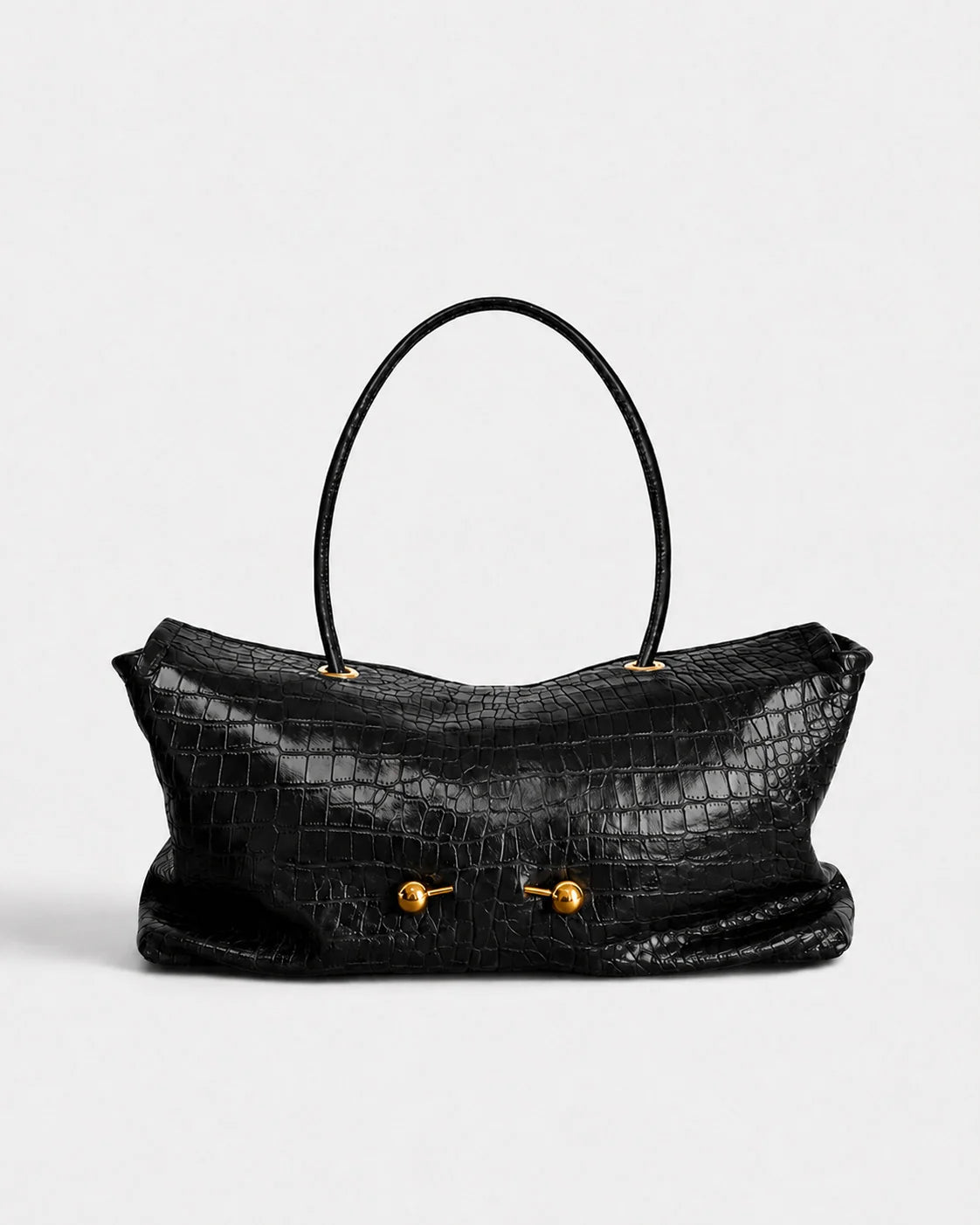 Shoulder Bag | Crocodile-Embossed Vegan Leather | Gold-Tone Hardware