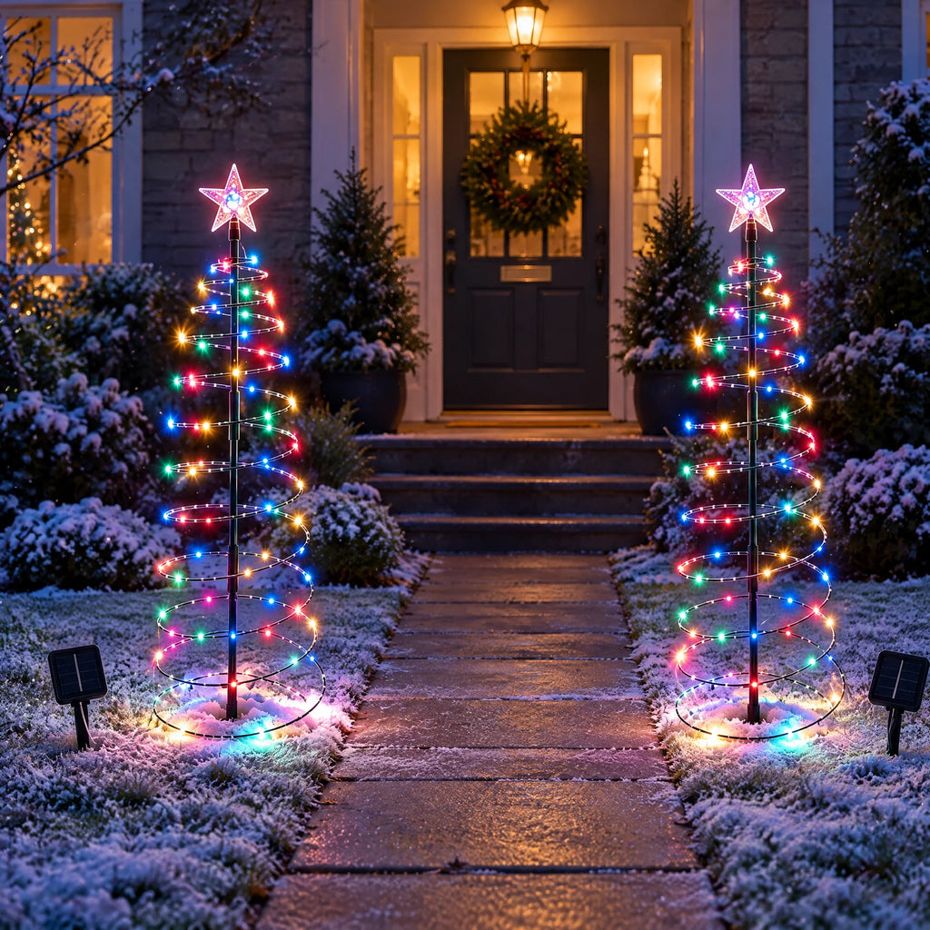 Outdoor LED Christmas Tree | Solar-Powered Spiral With Star | 90 cm