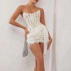 Lace Mini Dress | Strapless Bustier & Asymmetric Draping