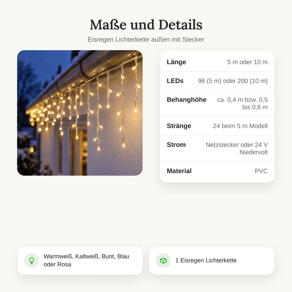 Icicle String Lights | LED Light Curtain & 5 Color Options | 5 m or 10 m