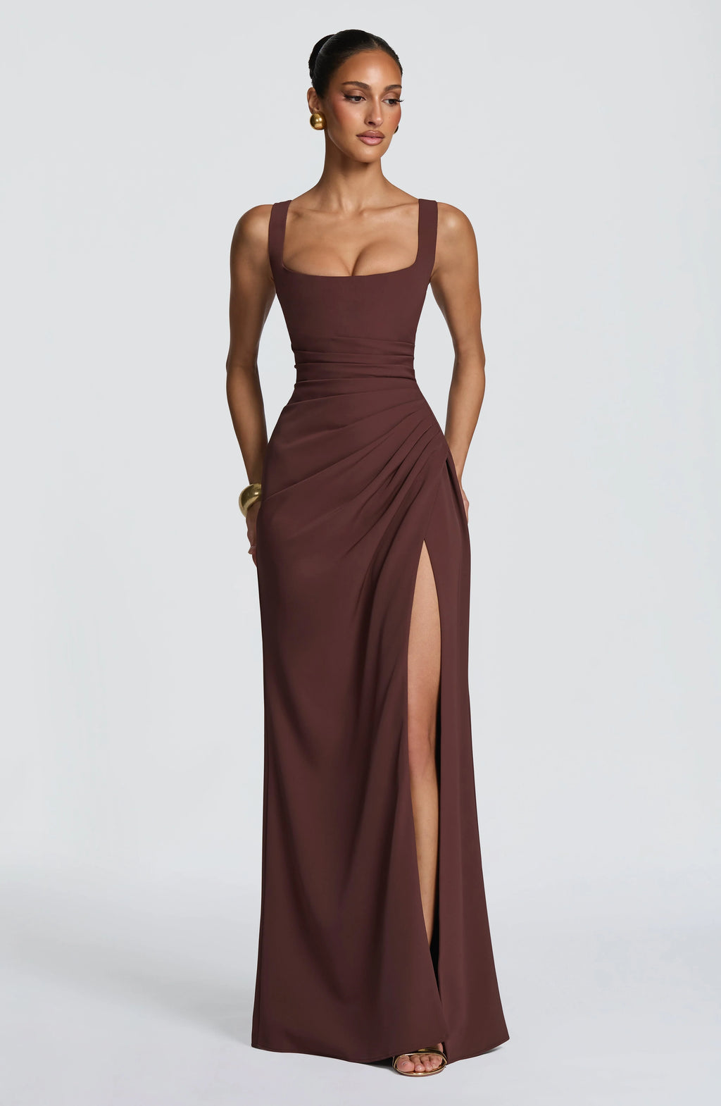 Maxi Dress | Draped Twill Corset Bodice | Adjustable Lace-Up Back