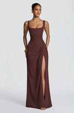 Maxi Dress | Draped Twill Corset Bodice | Adjustable Lace-Up Back