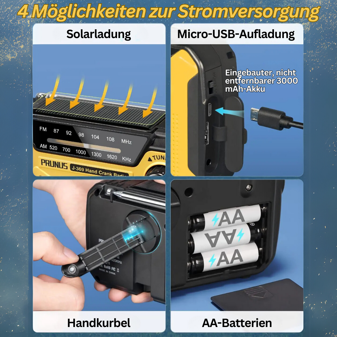 Emergency Radio | Solar & Hand-Crank Charging | SOS Alarm & LED Lights