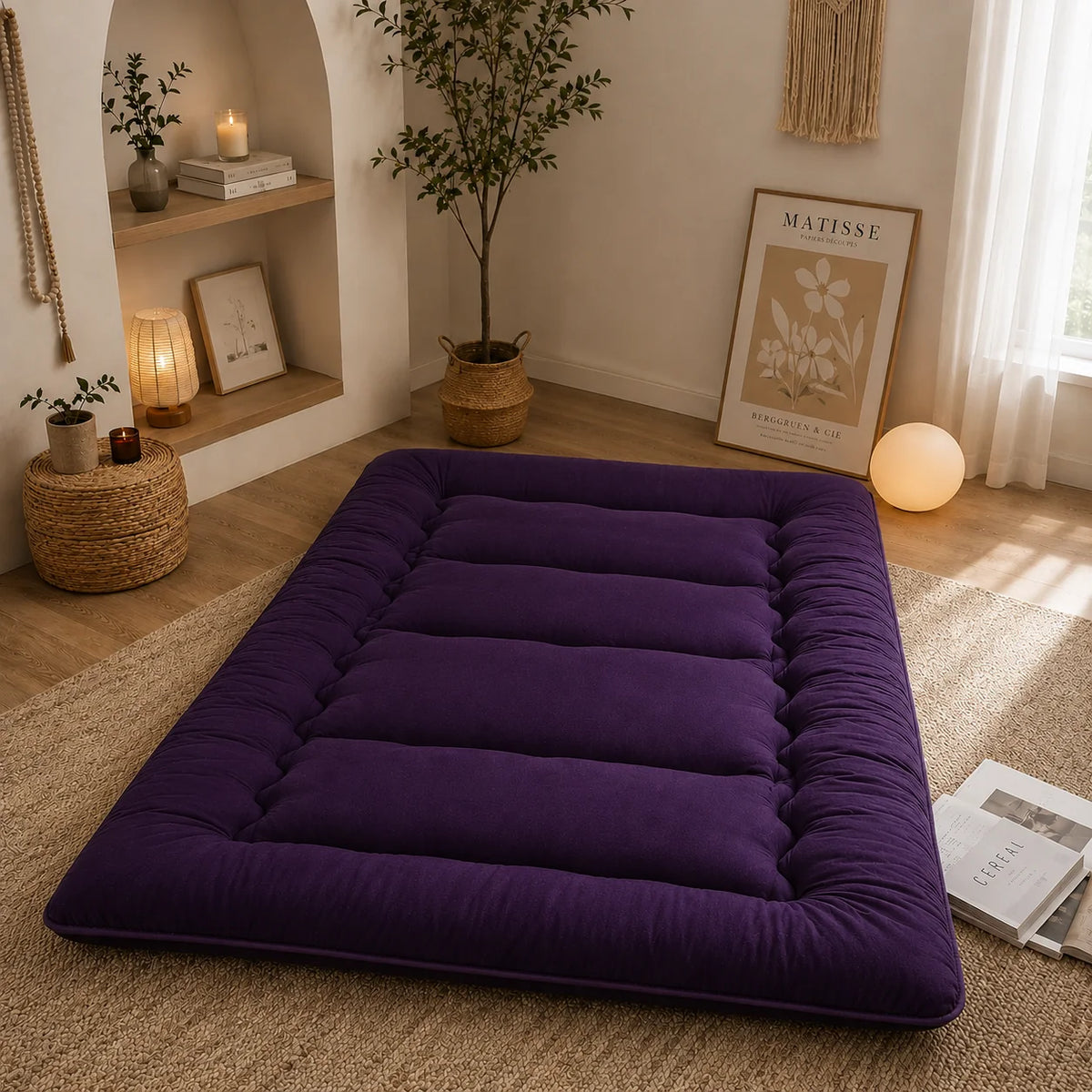 Japanese Futon Mattress | Quilted 4-Inch & Foldable | Washable Polyester