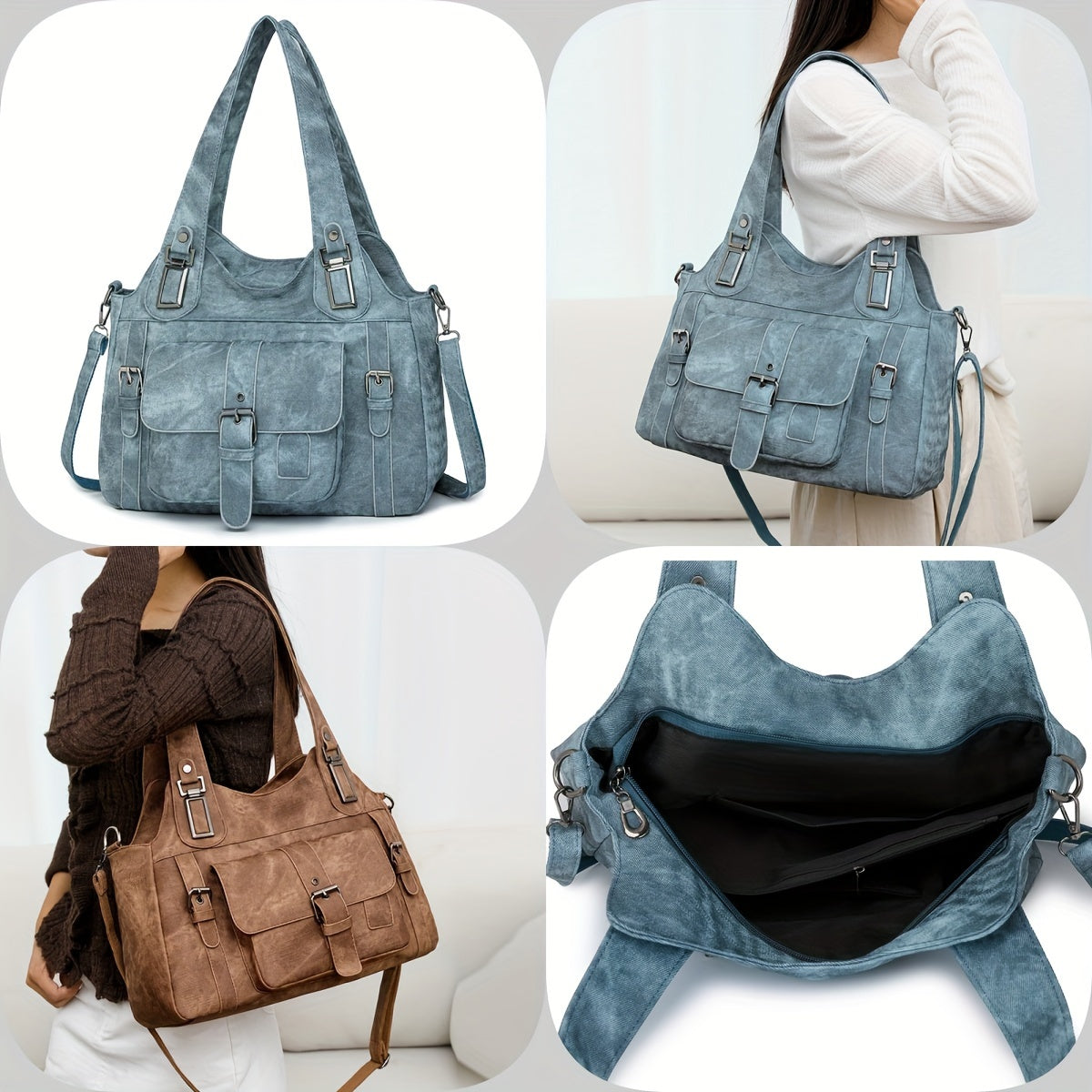 Tote Bag | Vintage Synthetic Leather | Multiple Pockets & Zip Closure