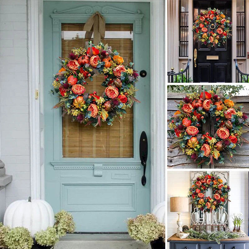Autumn Wreath | Artificial Roses, Mini Pumpkins & Eucalyptus