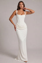 Maxi Dress | Boned Corset Bodice & Draped Lyocell Skirt | Adjustable Straps