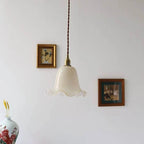 Pendant Light | Brass & Floral Glass Shade | 200 cm Cable