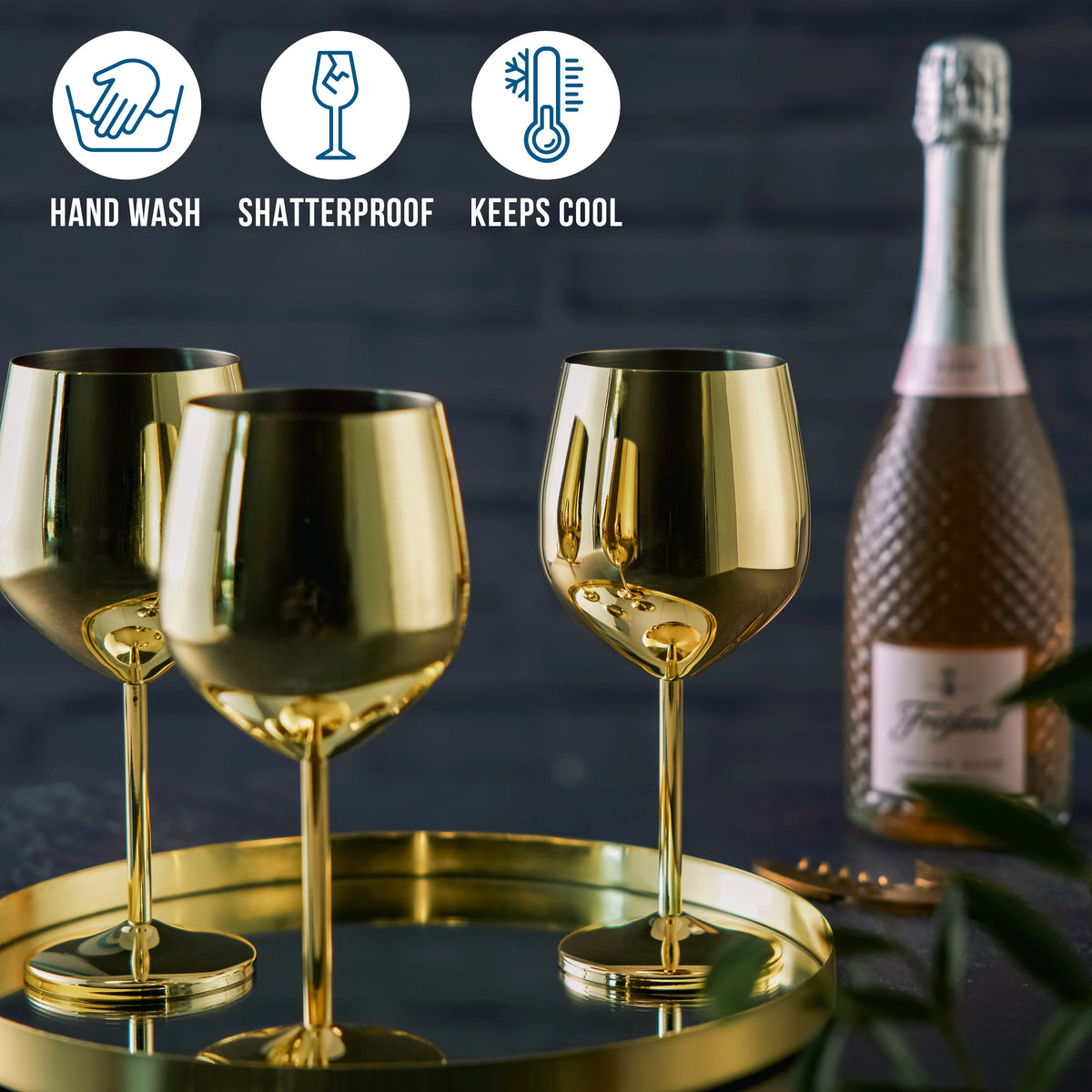 Wine Glasses | Gold Stainless Steel & Shatterproof