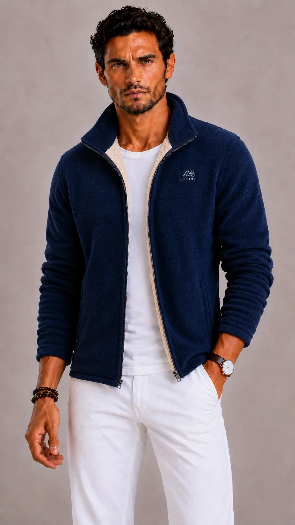 Men's Fleece Jacket | Full-Zip & Stand-Up Collar | Regular Fit