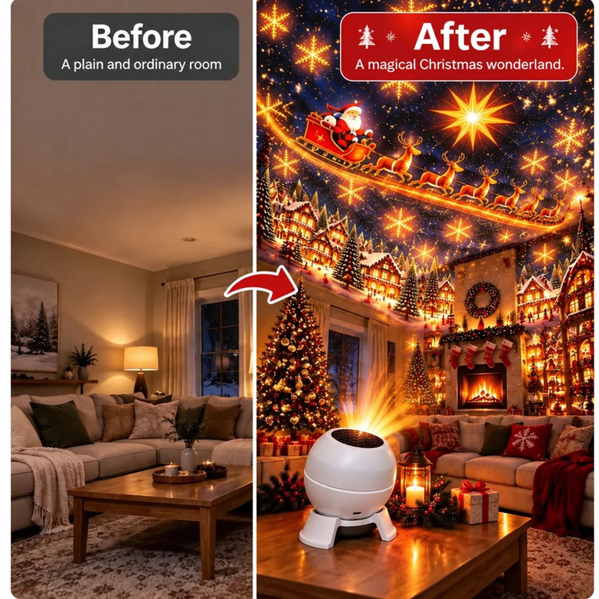 Christmas Projector | LED Festive Projections | USB-Powered & Compact Design
