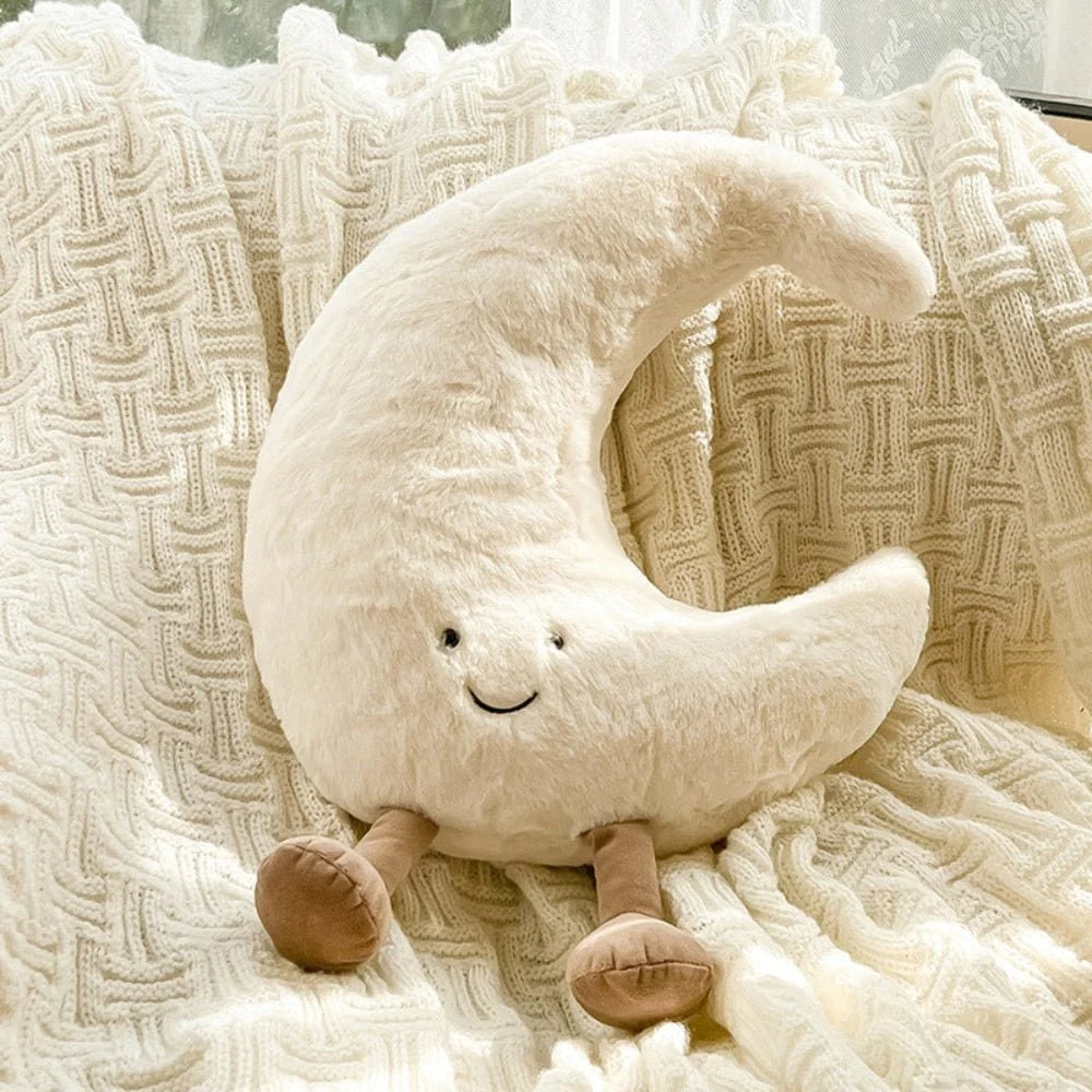 Throw Pillow | Soft Plush & Embroidered Face | Sun or Moon Design