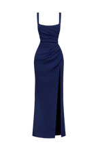 Maxi Dress | Draped Twill Corset Bodice | Adjustable Lace-Up Back