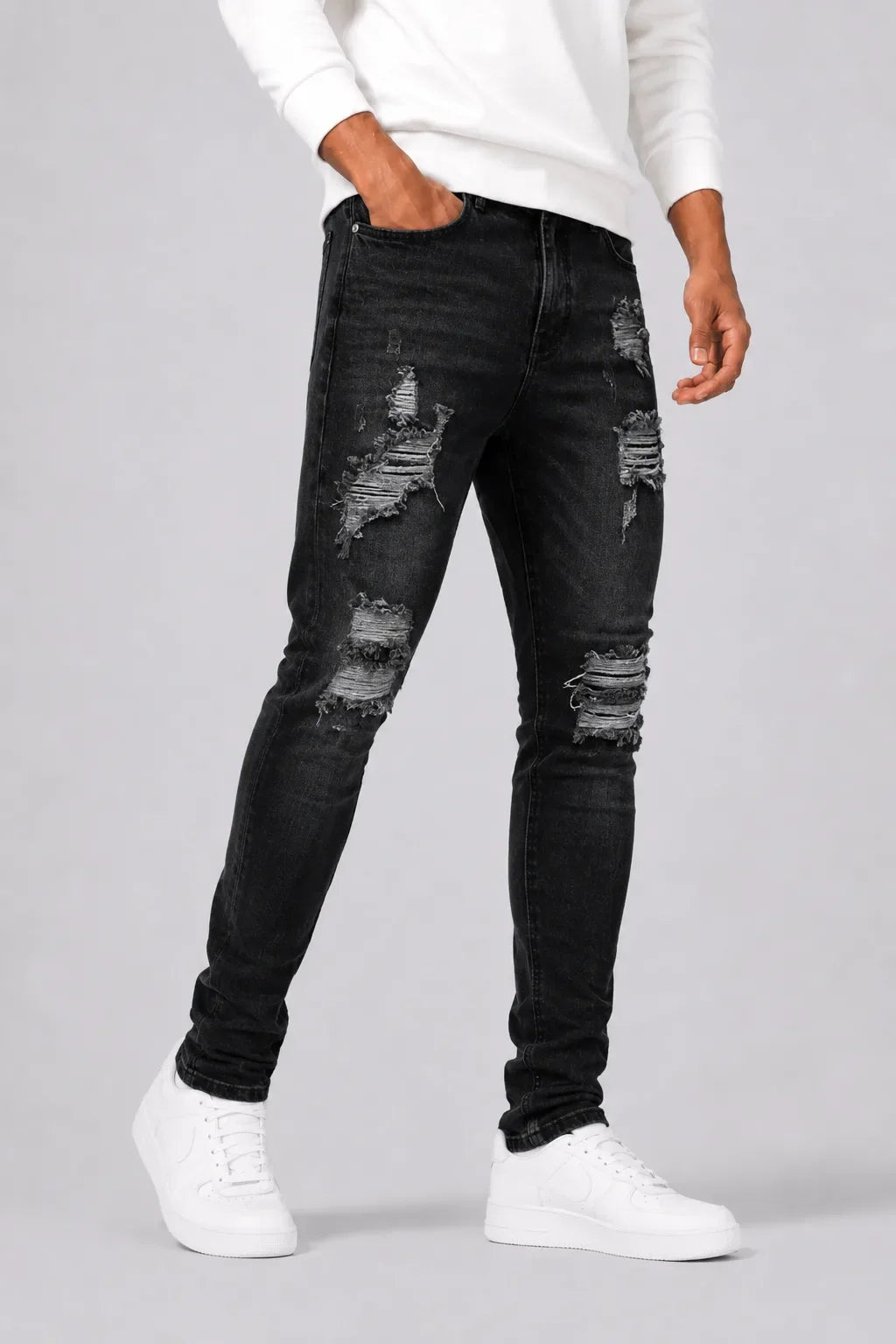 Men's Jeans | Slim Tapered Fit | Dark Wash & Ripped Details