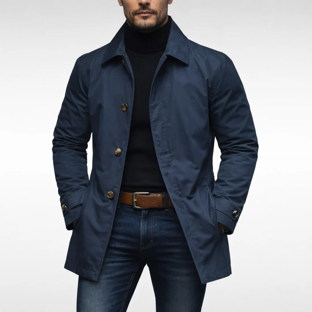 Men's Trench Coat | Pointed Collar & Button Front Closure
