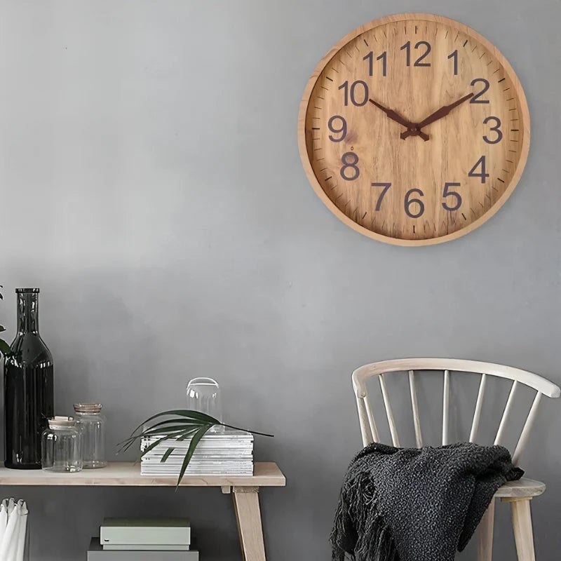 Wall Clock | Round Digital Display & Brown Finish | 30.5 cm