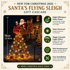 Solar Christmas Decoration | Flying Santa Sleigh Design | Warm Golden Lights