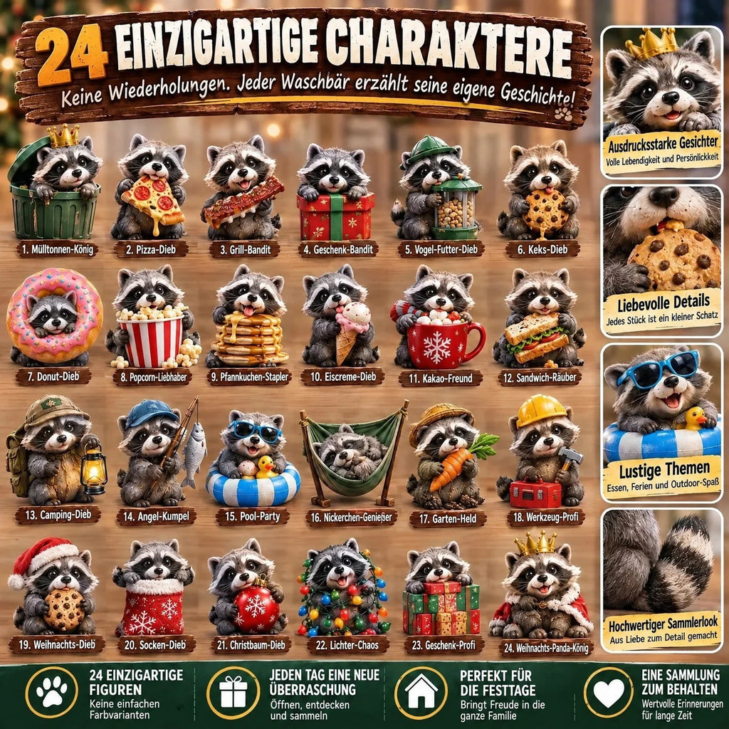 Raccoon Advent Calendar | 24 Collectible Figures | 24 Doors