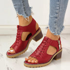 Chunky Heeled Sandals | Peep Toe & Side Zipper