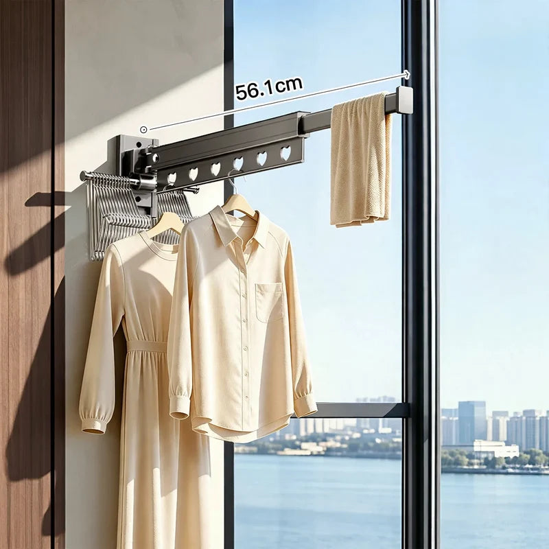 Clothes Drying Rod | Wall-Mounted Retractable Aluminum | Space-Saving