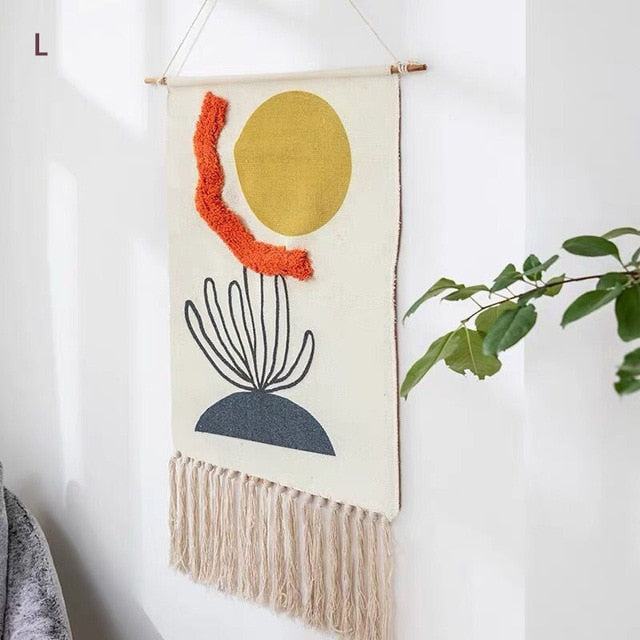 Macrame Wall Hanging | Handcrafted Cotton & Linen Geometric Fringe | 50 x 70 cm + 20 cm Fringe
