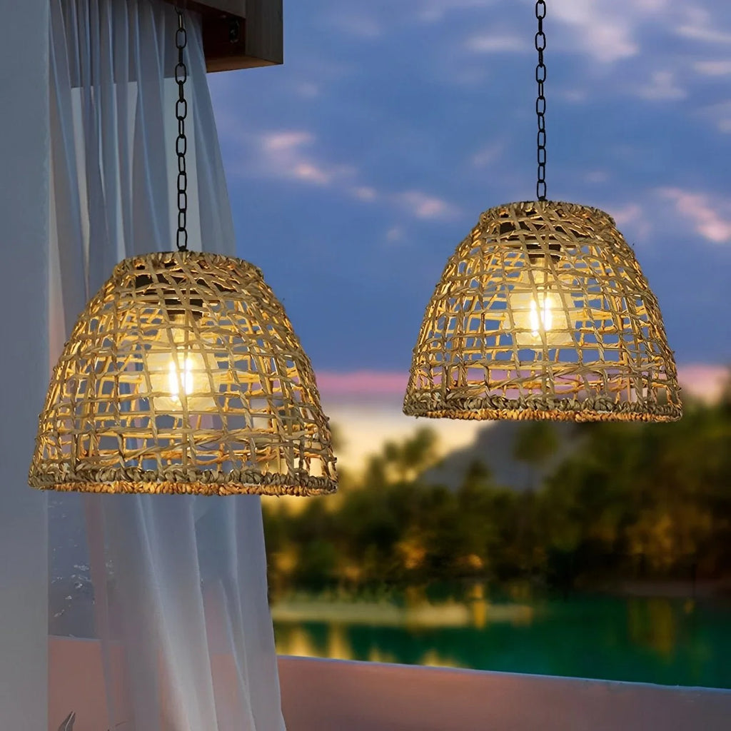 Bell Lantern | Solar Handwoven Rattan & Weatherproof