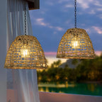 Bell Lantern | Solar Handwoven Rattan & Weatherproof