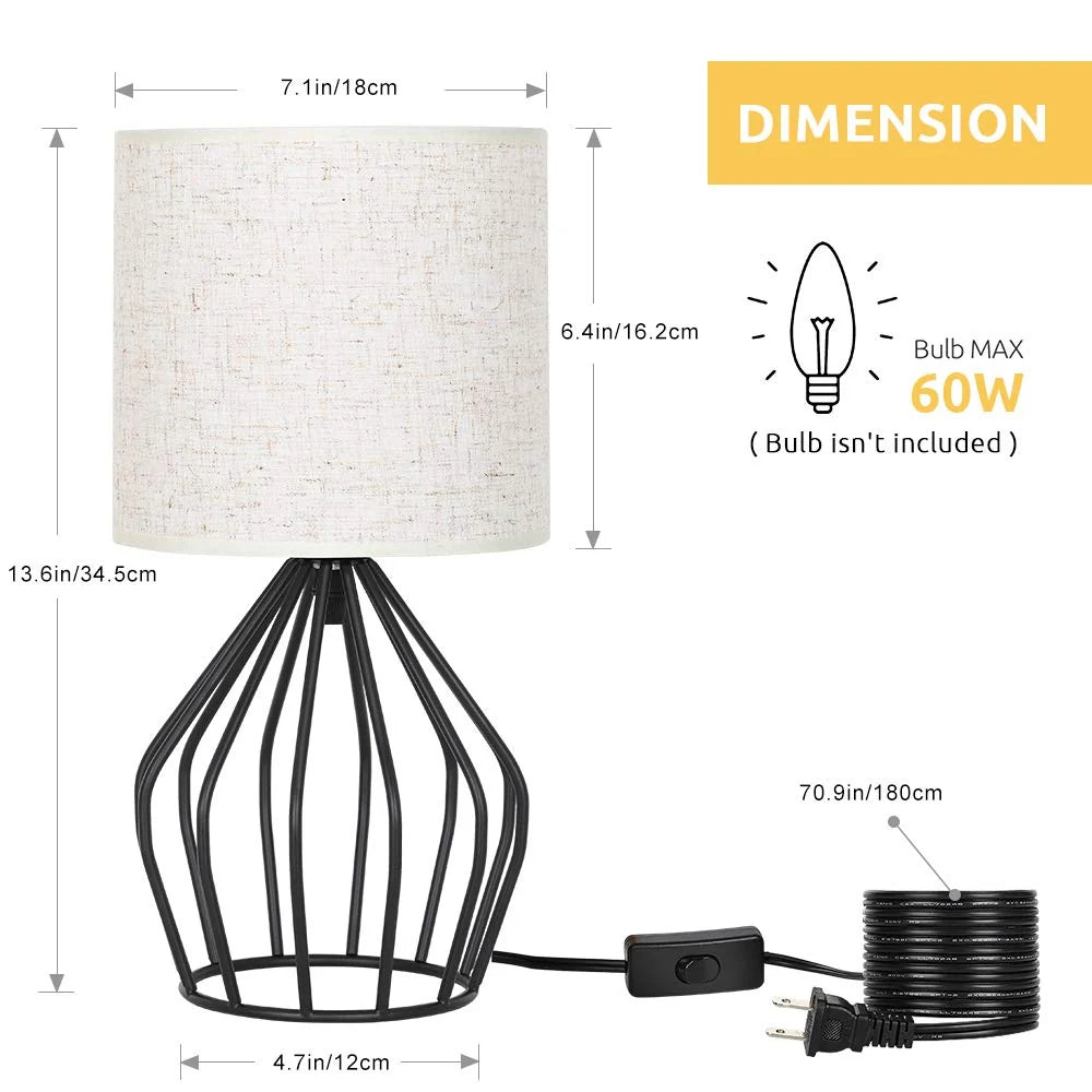 Table Lamp | Linen Shade & Black Metal Base