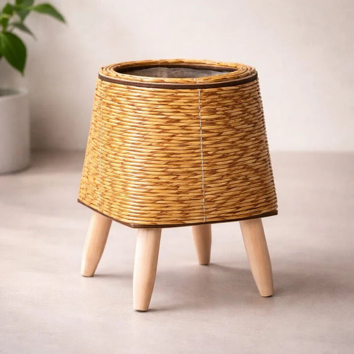 Plant Pot With Feet | Woven Basket & Wooden Feet | With Inner Insert