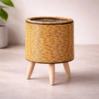 Plant Pot With Feet | Woven Basket & Wooden Feet | With Inner Insert
