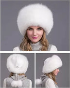 Women's Winter Hat | Natural Fox Fur & Integrated Earmuffs | One Size Fits Most