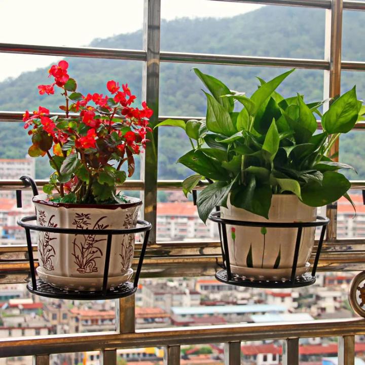 Balcony Plant Pot Holder | No-Drill Hook-On & Open-Grid Drainage | Set of 3