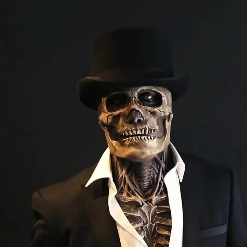 Skeleton Costume | Realistic Mask & Matching Hat | Halloween Set