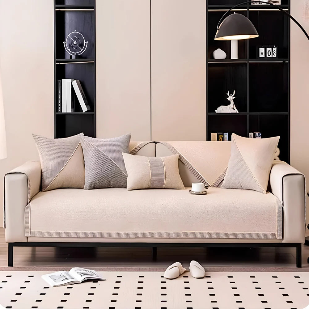 Sofa Cover | Cotton-Linen & Machine-Washable | Silicone Grip Backing