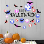 Wall Decor Set | Lighted 3D Bats, Spiders & Ghosts | 104-Piece