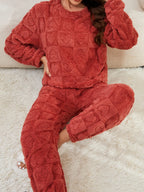 Women's Pajama Set | Soft Plush Heart & Check Pattern | 2-Piece