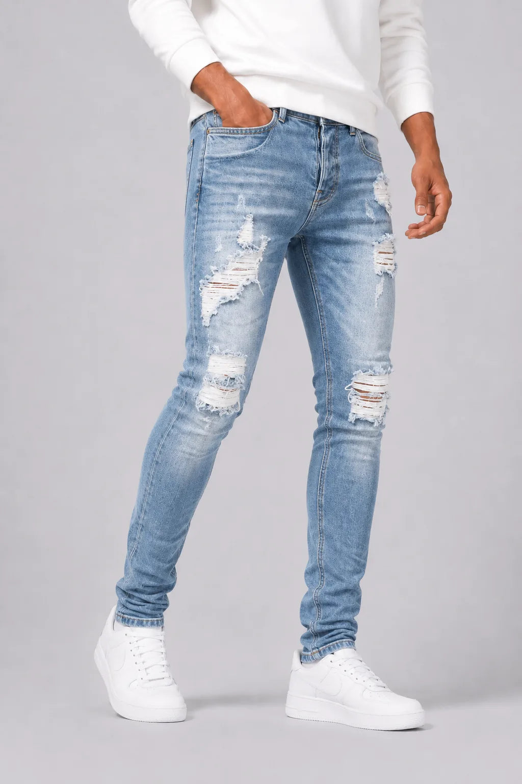 Men's Jeans | Slim Tapered Fit | Dark Wash & Ripped Details