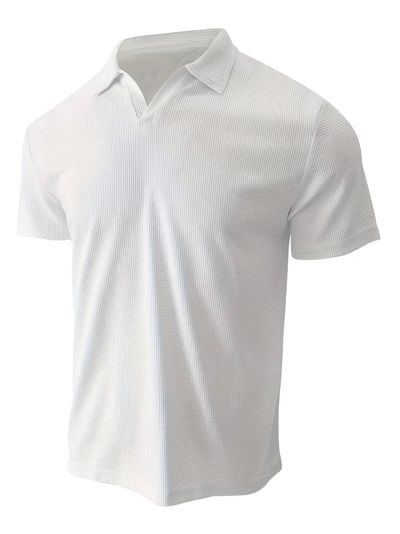 Men’s Polo Shirt | Short Sleeve V-Neck | Waffle Texture & Stretch Fabric